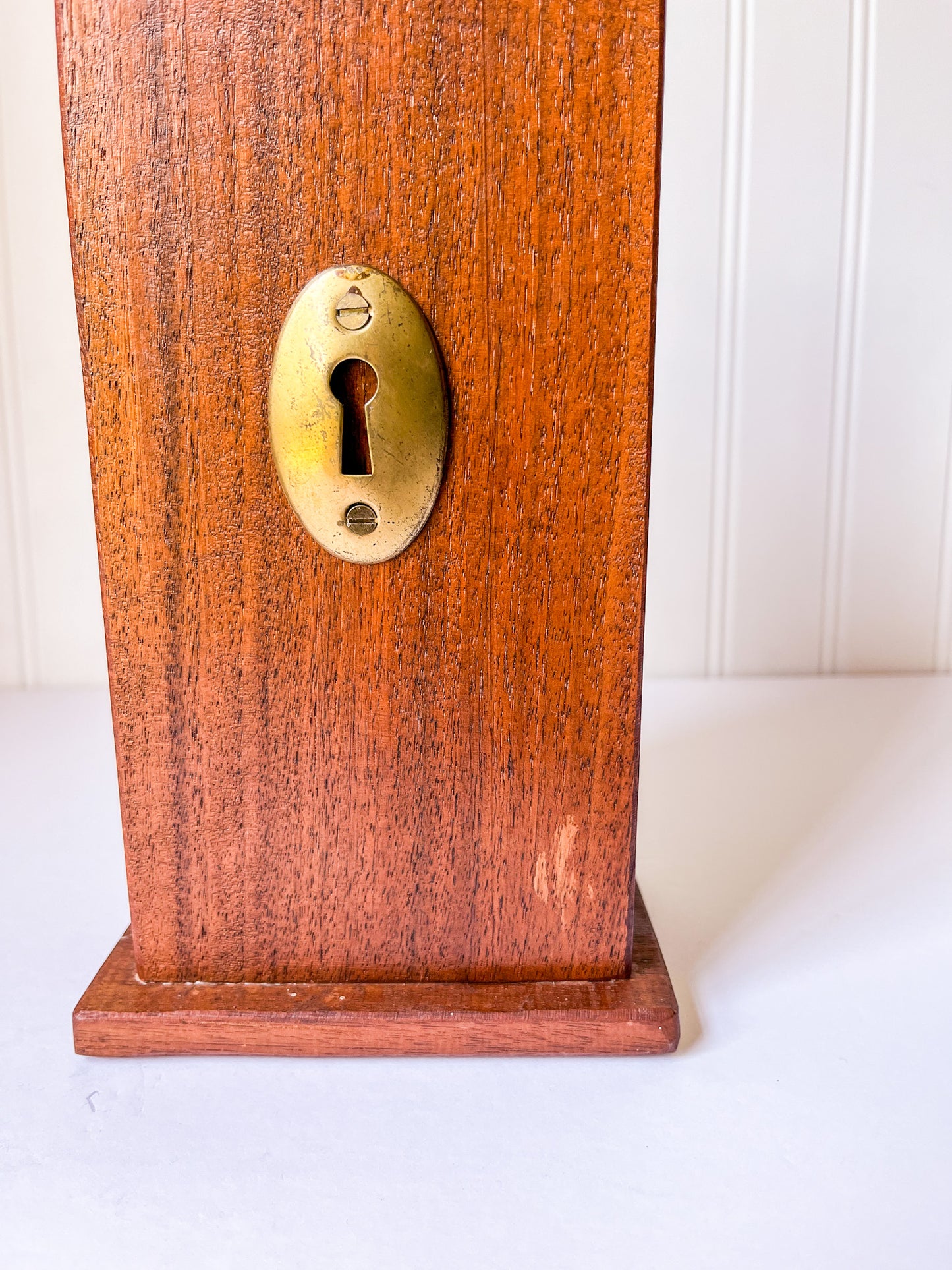 Vintage Wood Fireplace Matchstick Holder with Keyhole