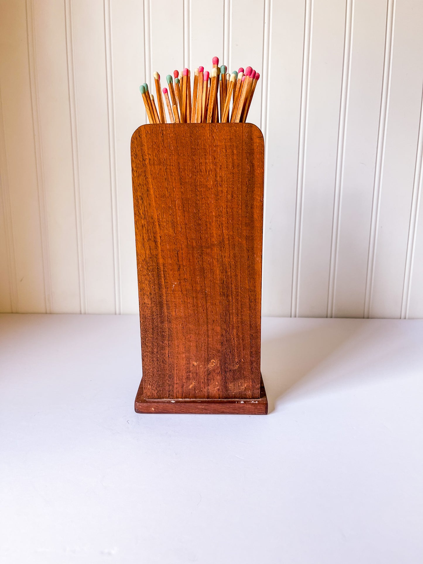 Vintage Wood Fireplace Matchstick Holder with Keyhole