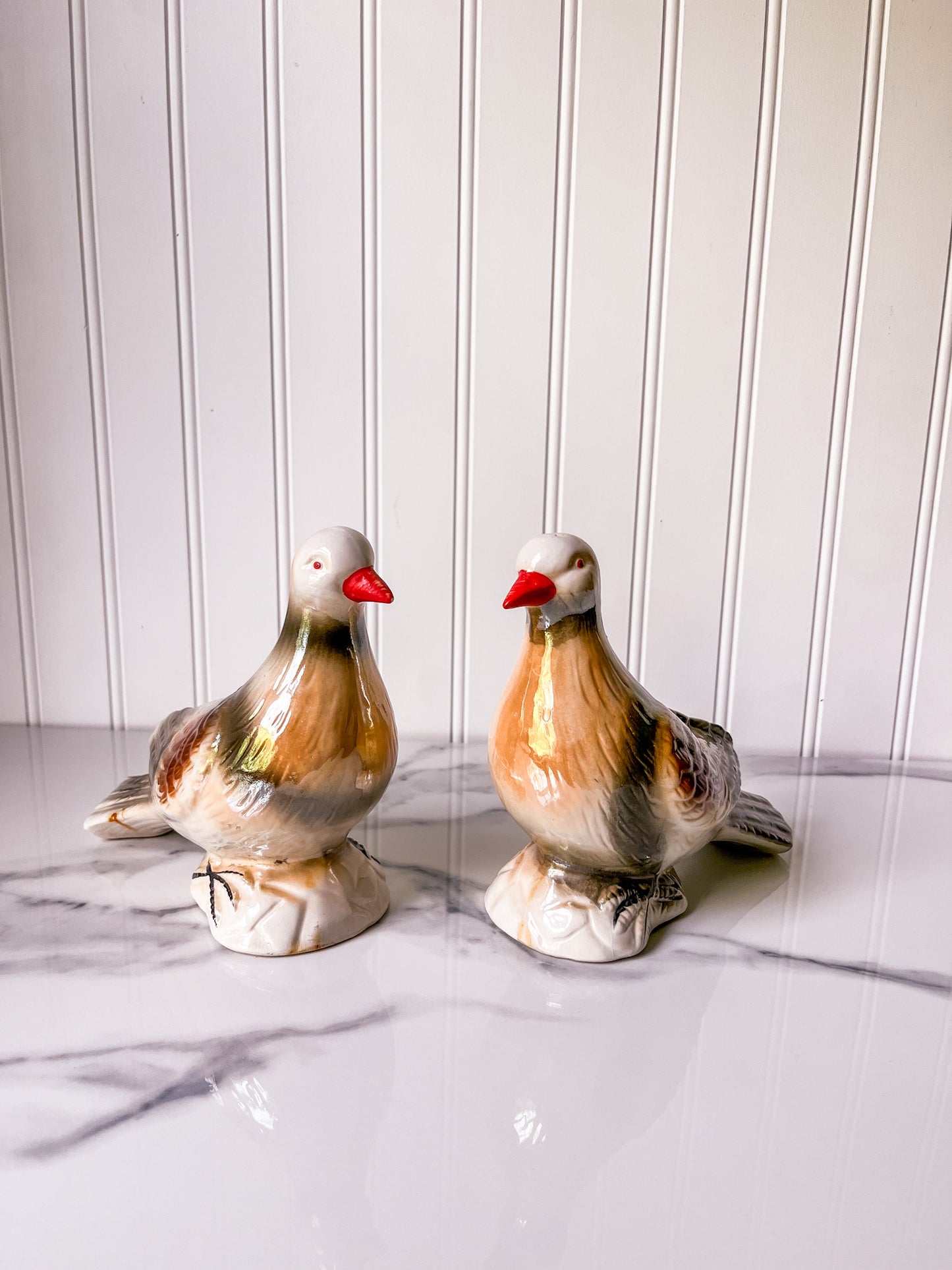 Pair of Vintage Lusterware Porcelain Doves