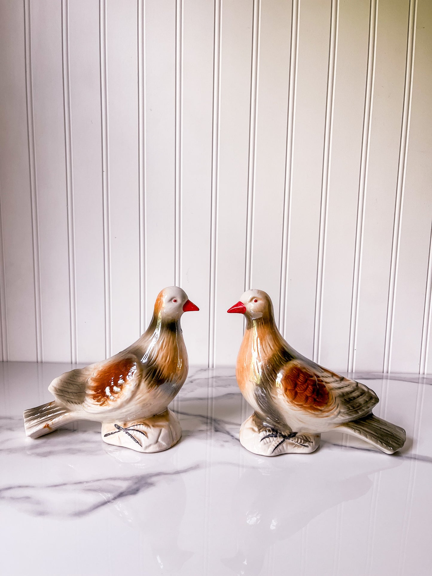 Pair of Vintage Lusterware Porcelain Doves