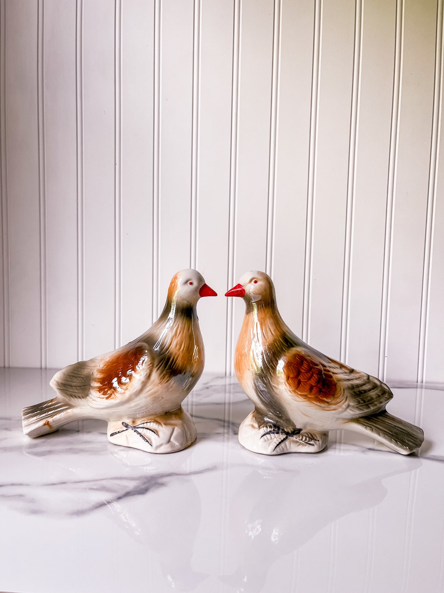 Pair of Vintage Lusterware Porcelain Doves