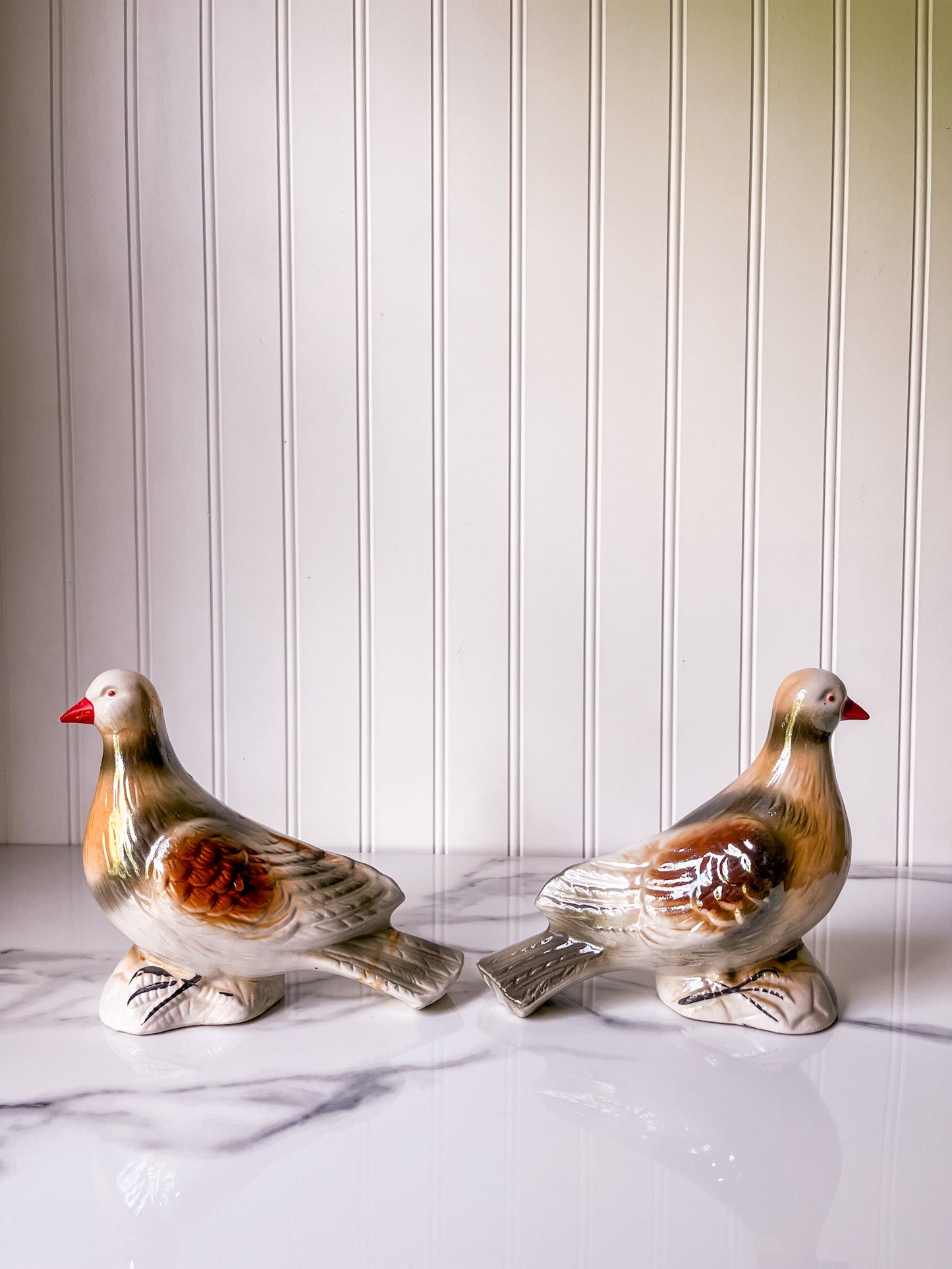 Pair of Vintage Lusterware Porcelain Doves