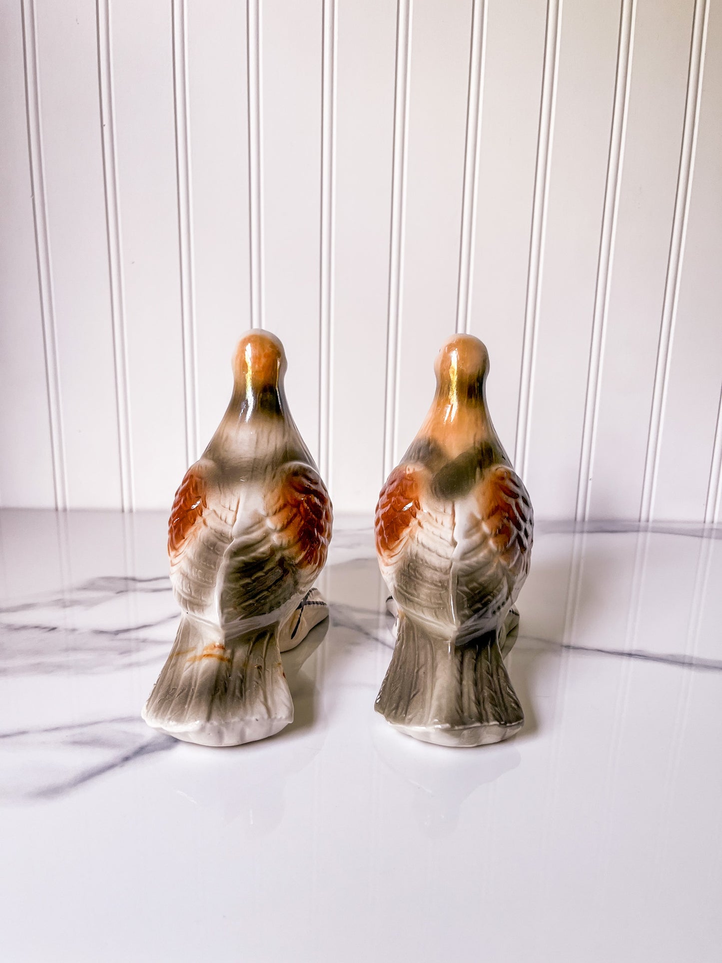 Pair of Vintage Lusterware Porcelain Doves