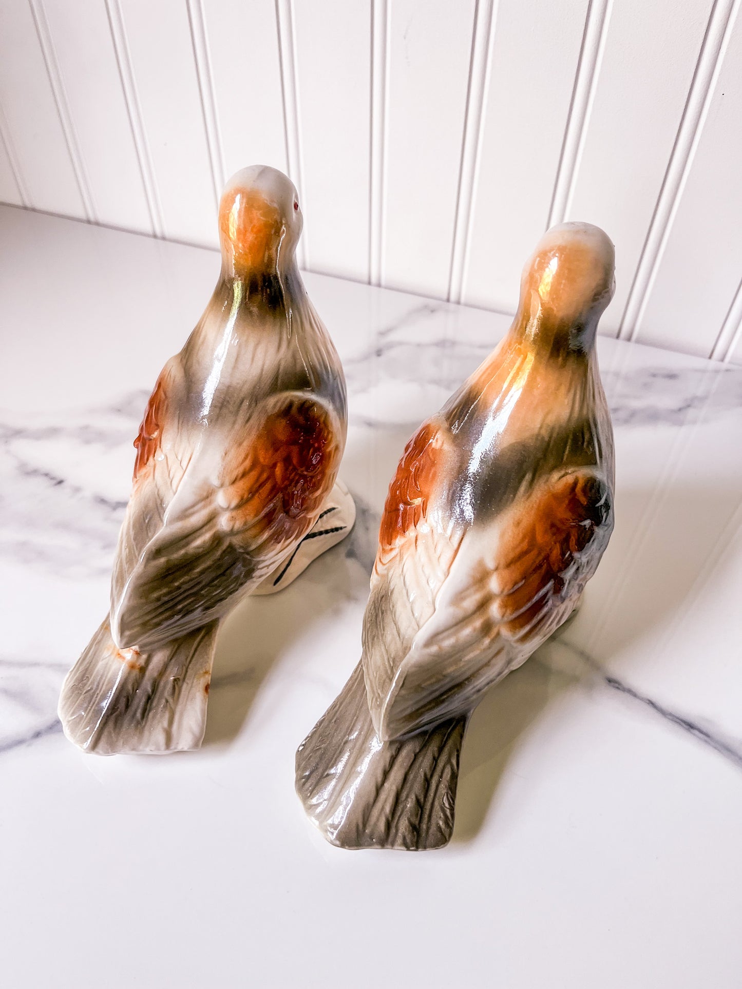 Pair of Vintage Lusterware Porcelain Doves