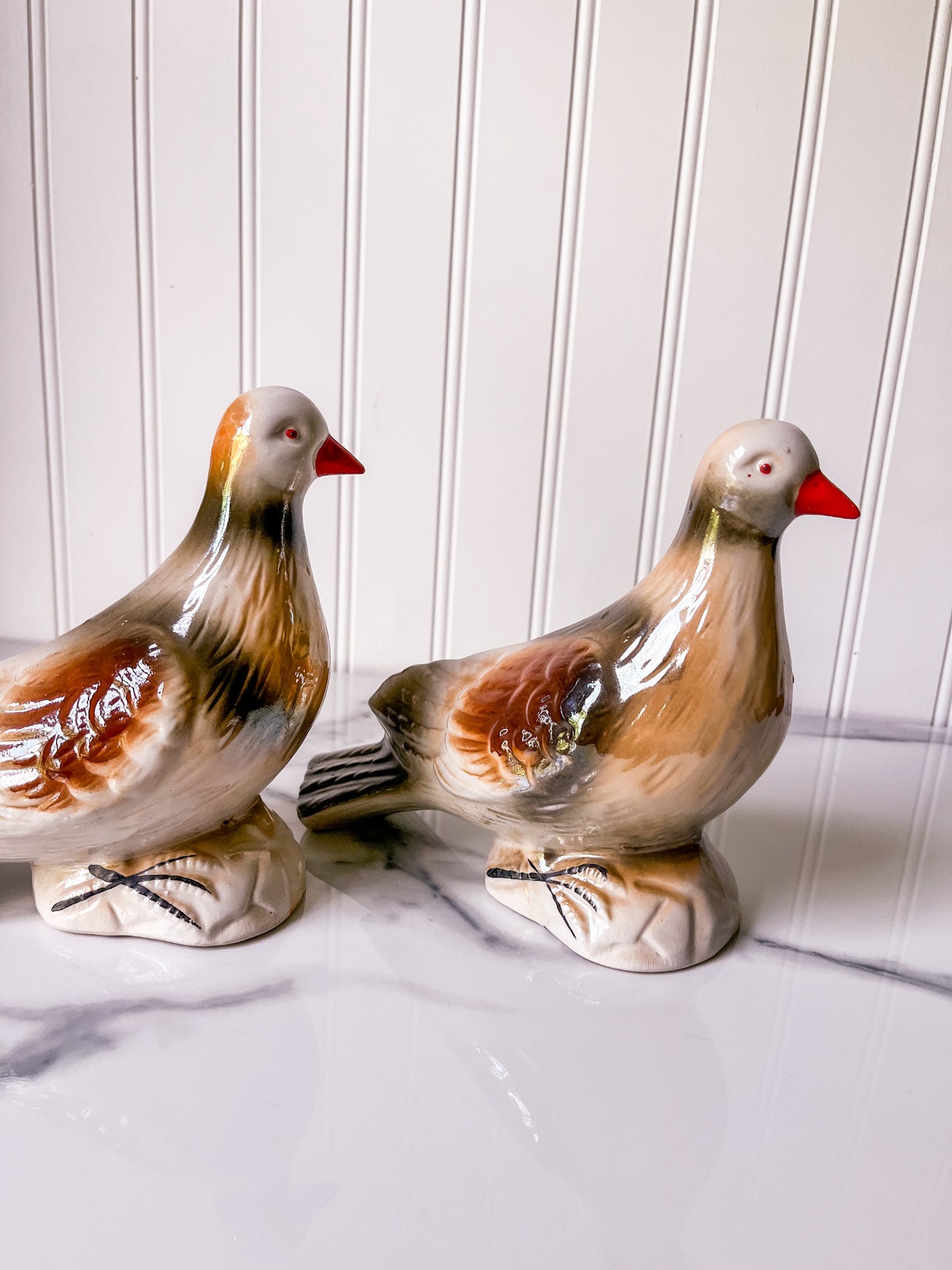 Pair of Vintage Lusterware Porcelain Doves