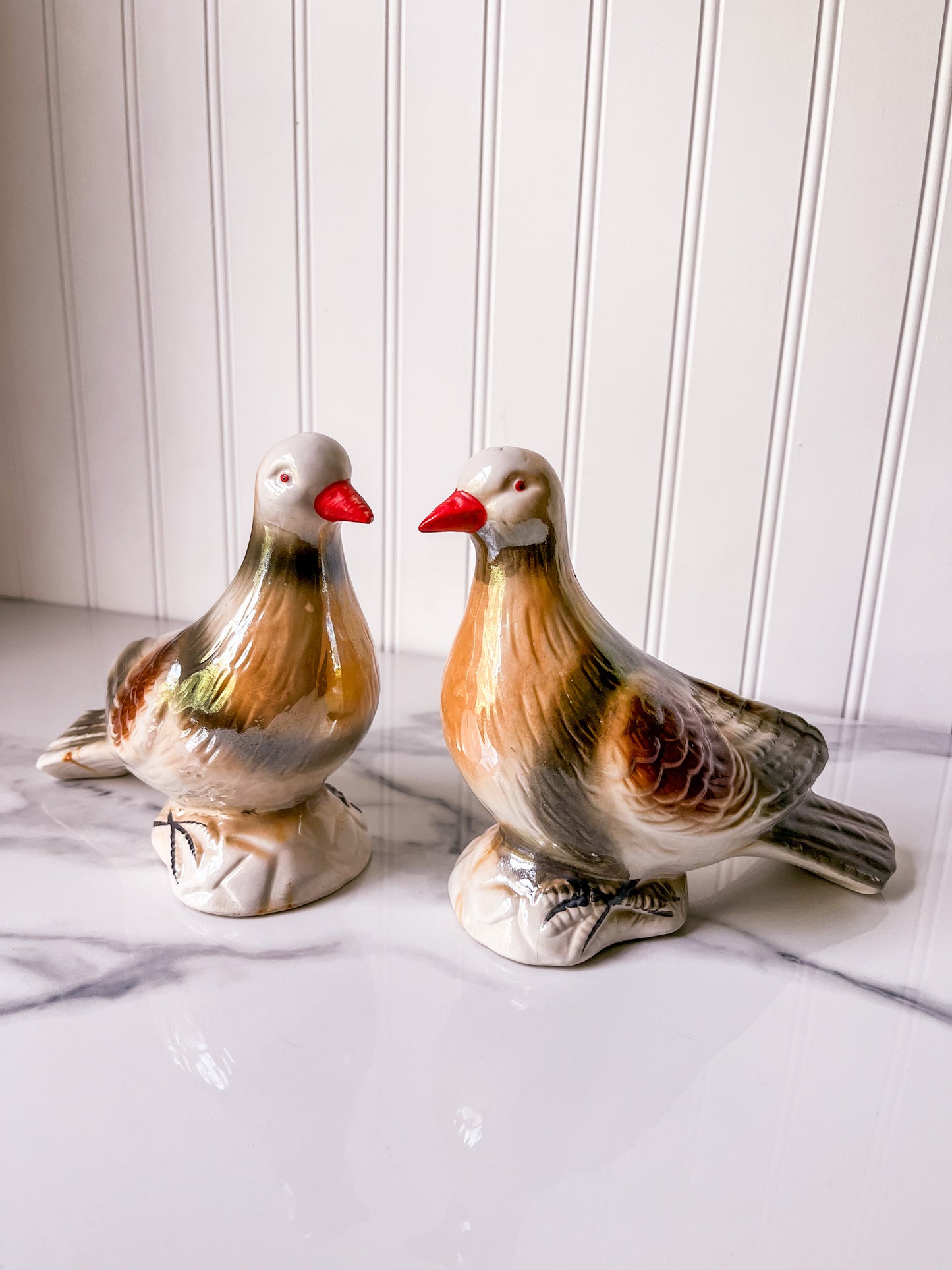 Pair of Vintage Lusterware Porcelain Doves