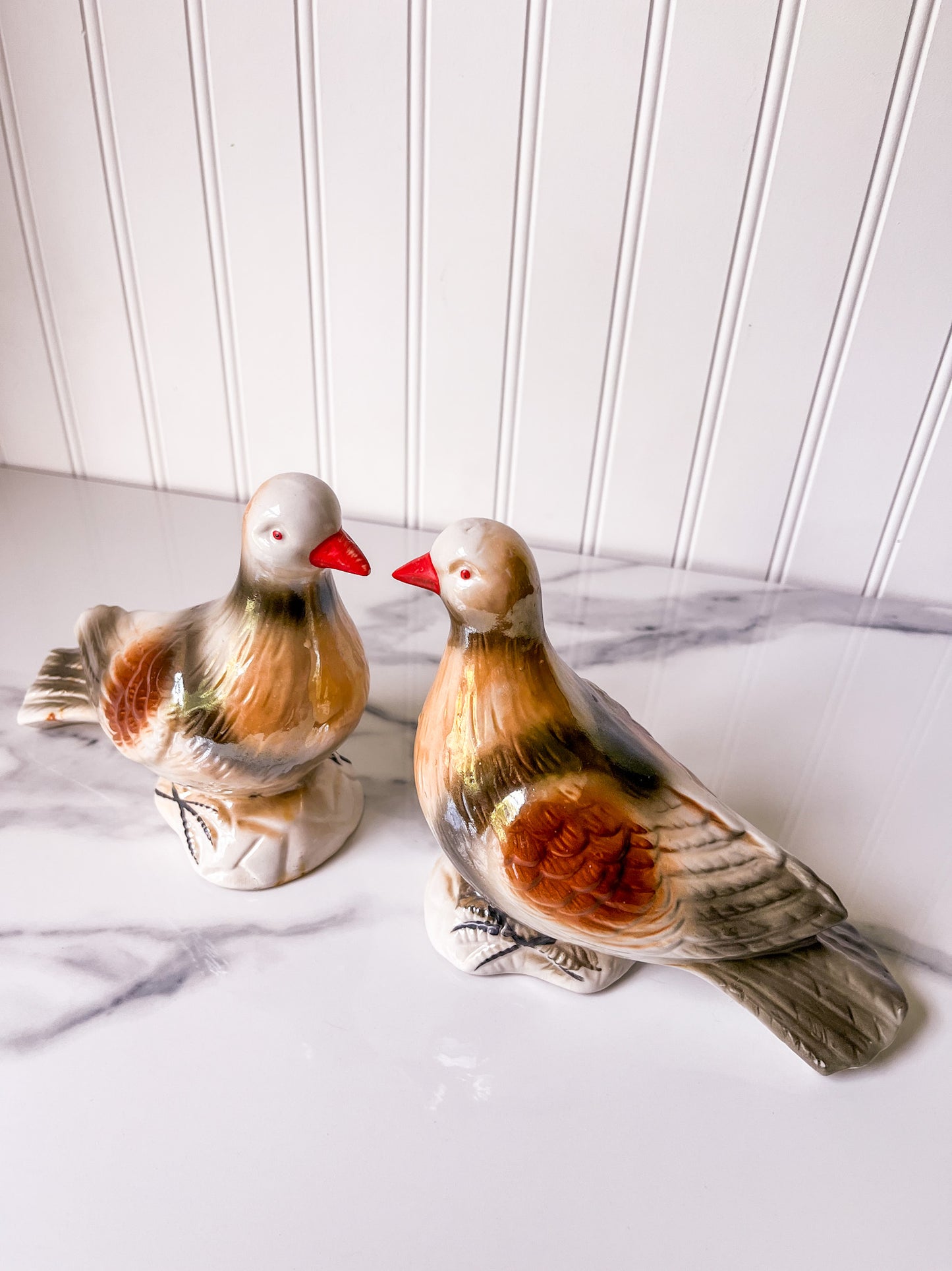 Pair of Vintage Lusterware Porcelain Doves