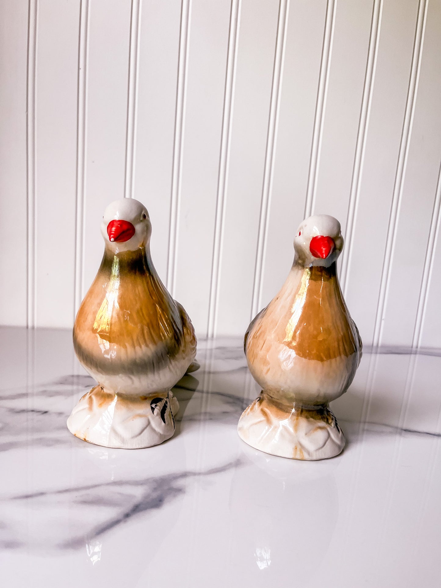 Pair of Vintage Lusterware Porcelain Doves