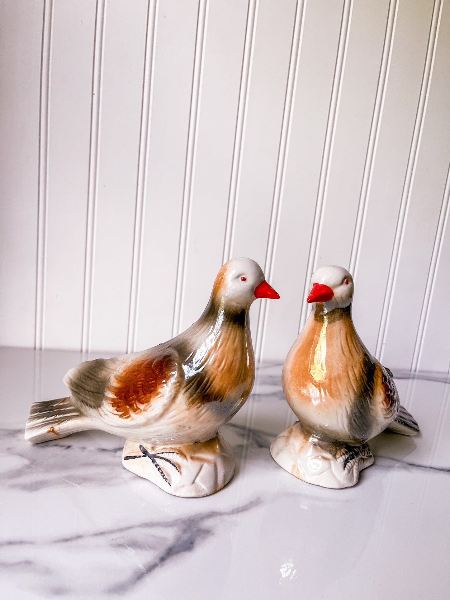 Pair of Vintage Lusterware Porcelain Doves