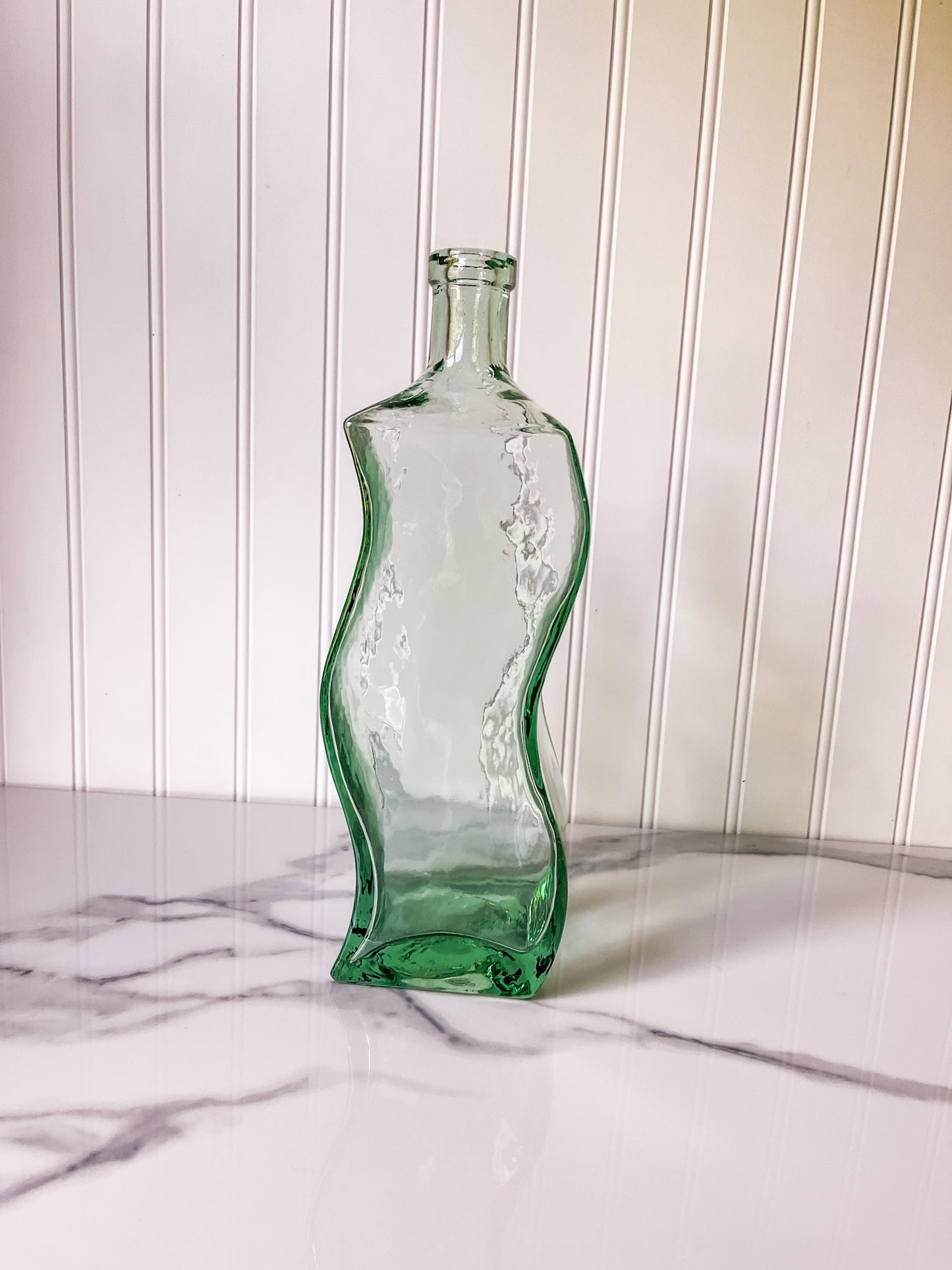 Recycled Squiggle Glass Vase or Bottle Made in Spain, Wavy Vase