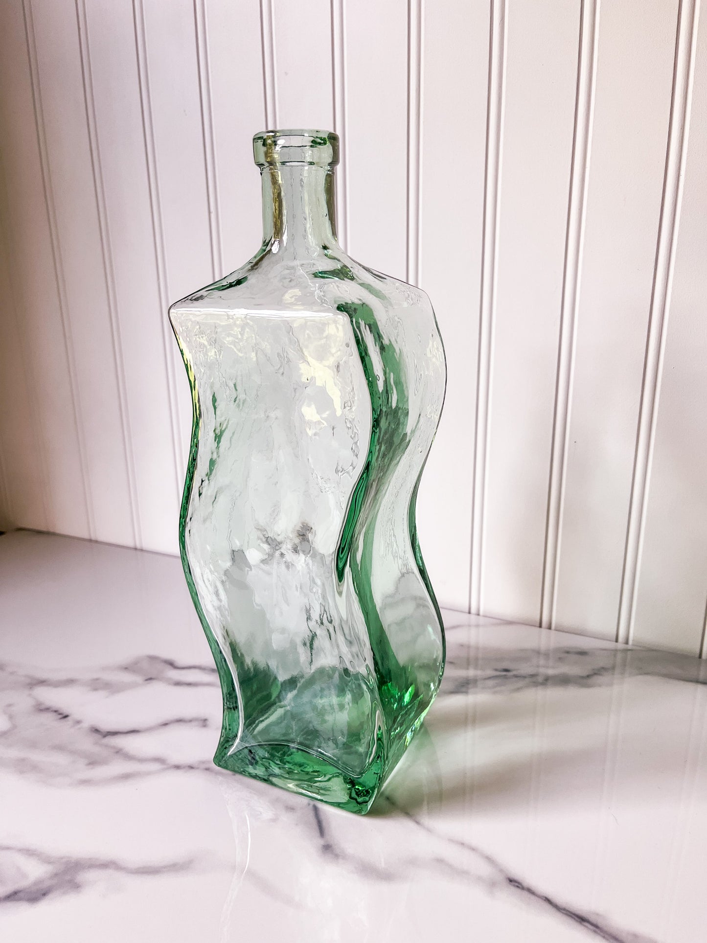 Recycled Squiggle Glass Vase or Bottle Made in Spain, Wavy Vase