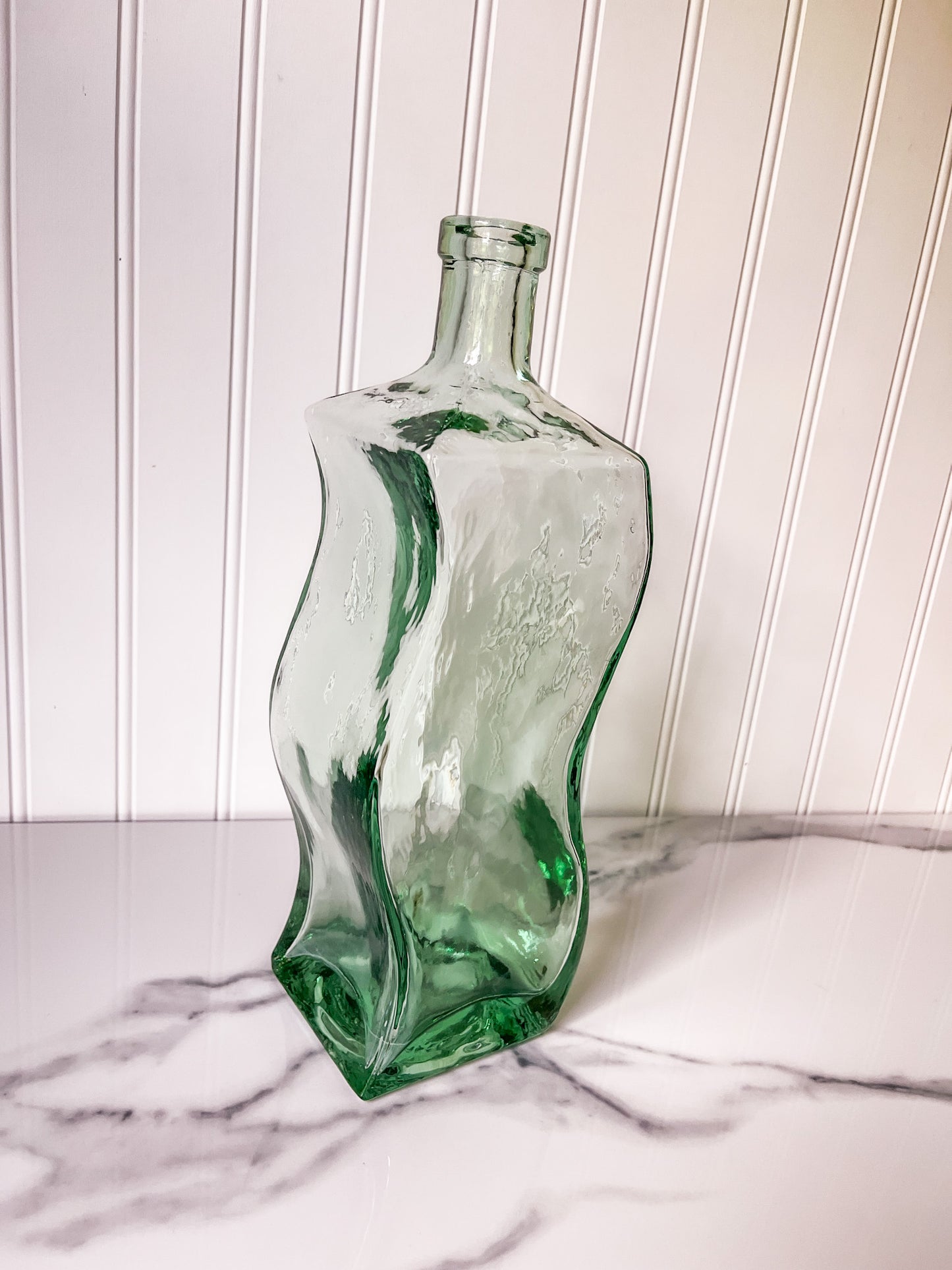 Recycled Squiggle Glass Vase or Bottle Made in Spain, Wavy Vase